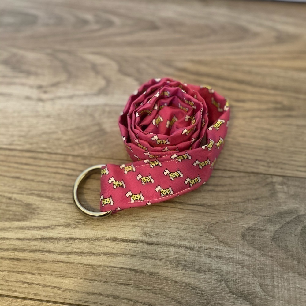 J. Crew Pink Silk With Yellow Dogs Tie Belt